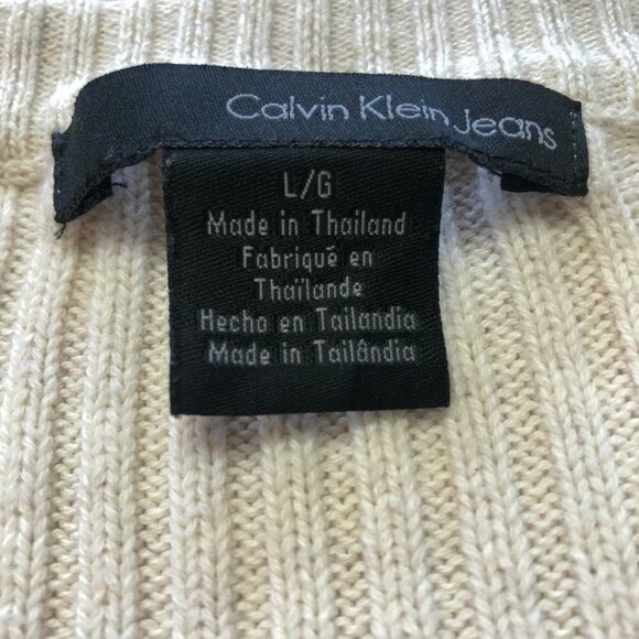 CALVIN Klein Oatmeal V Neck Button Down Ribbed Knitted Cardigan Size Large - Picture 4 of 11